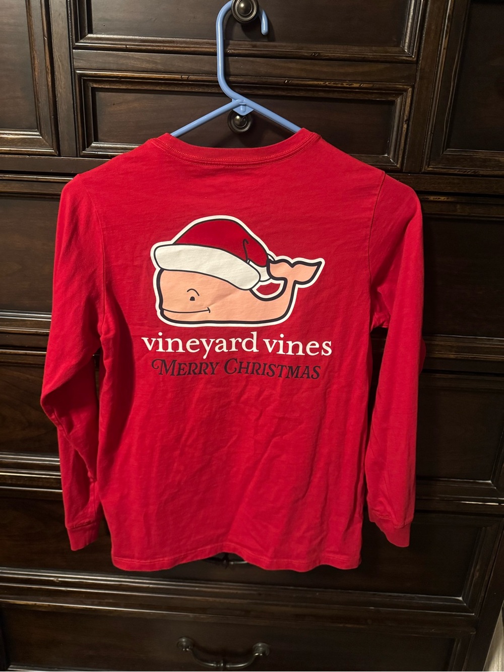 Vineyard Vines Red Whale Santa Long-Sleeve Christmas Holidays Tee - kids M 10/12
